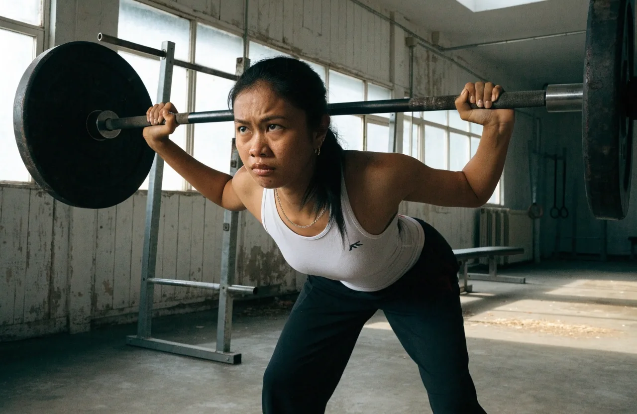 Lifter pressing a barbell overhead from a standing position